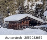 Hut in winter mountain ski resort