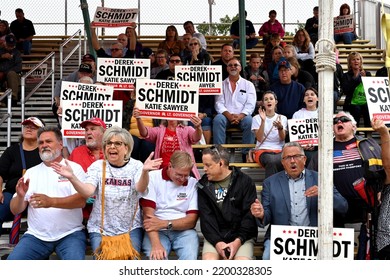 HUTCHINSON, KANSAS, USA - SEPTEMBER 10. 2022
Derek Schmidt Section Of Supporters During The State Fair Gubernatorial Candidates Debate 