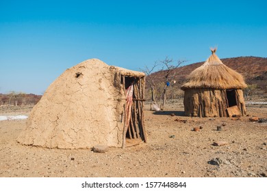 Huts In Himba Tribe Village In Namibia

