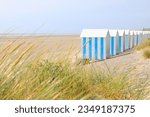 Huts on the beach in Hardelot-Plage, Neufchâtel-Hardelot, Pas-de-Calais, France