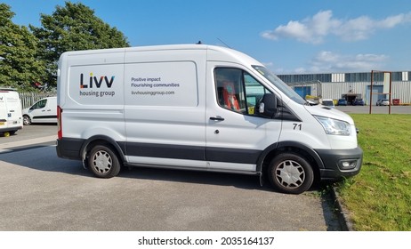 Huyton, Liverpool, UK. 09 02 2021 Ford Transit Light Commercial Vehicle In LIVV Housing Group Livery.