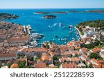 Hvar Island, Croatia. Aerial view of the old town.