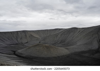 Hverfjall Volcano Crater In Myvatn Region In Iceland, With Black Lava Rocks