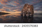 Hvitserkur basalt rock formation aka Dragon Rock in northwest Iceland Iceland rises from the Atlantic Ocean.