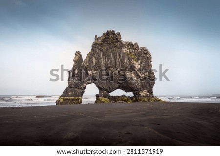 Hvitserkur Basalt Sea Stack on Black Sand Beach, Vatnsnes Peninsula, North Iceland