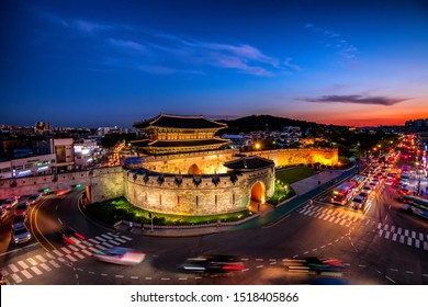 Hwaseong Fortress At Night Suwon, South Korea 