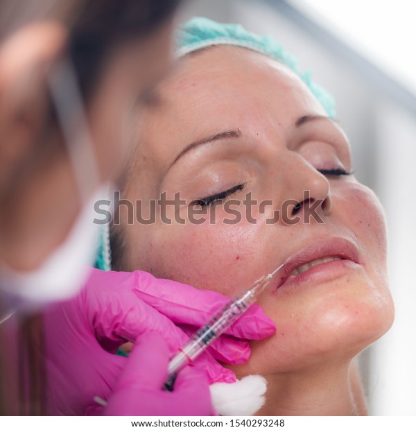 Hyaluronic Acid Injection Filler Beautiful Woman Stock Photo (Edit Now