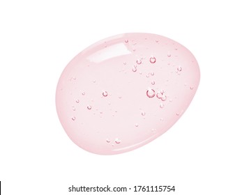  Hyaluronic acid serum texture. Pink liquid gel drop isolated on white. Cosmetic face skincare product with bubbles closeup - Shutterstock ID 1761115754