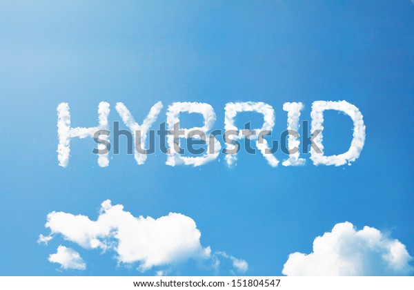 Hybrid cloud word on\
sky