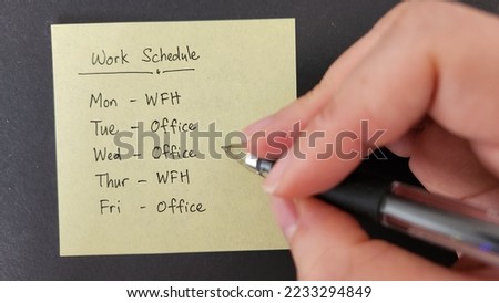 Hybrid work model post covid-19 pandemic. Work From Home WFH vs Workplace