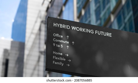 Hybrid Working Future choices on a black city-center sign in front of a modern office building	
 - Shutterstock ID 2087056885