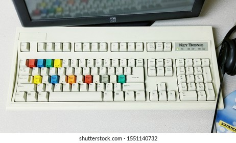 Hyde Park, Illinois / USA - November 5 2019: Here Is A Closeup Of A Special Keyboarf Used By The Psychiatry Research Department At University Of Chicago.