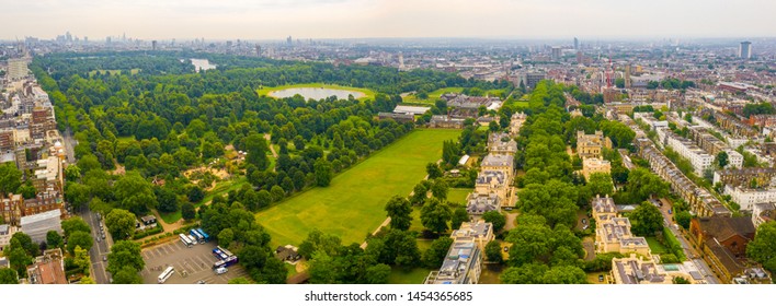 Hyde Park Panorama In London. Aerial View From Above.