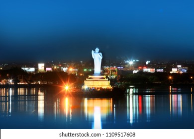 Hyderabad, INDIA - December 17 : Buddha statue in Hyderabad,India is largest monolithic statue in the world, on December 16,2015 Hyderabad, India