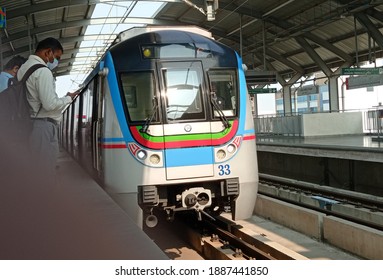 Hyderabad Metro Train Front Photo: 29 December 2020 - Hyderabad, Telangana, India