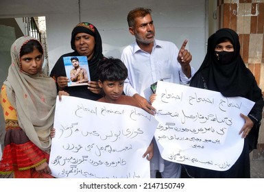 HYDERABAD, PAKISTAN - APR 18: Residents Of Halanaka Are Holding Protest Demonstration Against High Handedness Of Police, At Press Club On April 18, 2022 In Hyderabad.