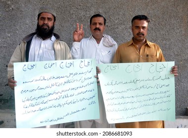 HYDERABAD, PAKISTAN - DEC 06: Residents Of Dadu Are Holding Protest Demonstration 
Against High Handedness Of Police, At Press Club On December 06, 2021 In Hyderabad.
