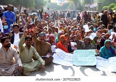 HYDERABAD, PAKISTAN - NOV 22: Members Of Hindu Community Are Holding Protest 
Demonstration Against High Handedness Of Builder Mafia, At Press Club On November 22, 2021 In Hyderabad.
