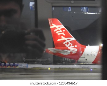 Hyderabad, Telangana, India - November 11 2018: Air Asia Airplane At Rajiv Gandhi International Airport. 