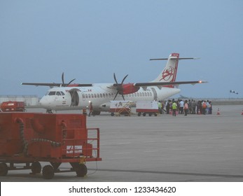 Hyderabad, Telangana, India - November 11 2018: Air Asia Airplane At Rajiv Gandhi International Airport. 