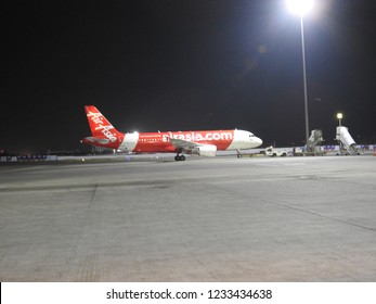 Hyderabad, Telangana, India - November 11 2018: Air Asia Airplane At Rajiv Gandhi International Airport. 