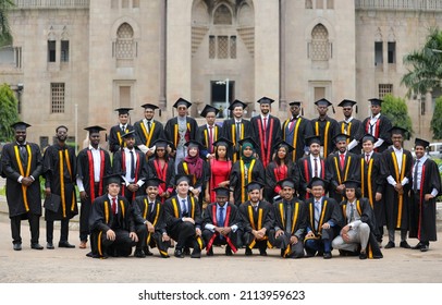 Hyderabad, TG India - April 08 2021: Girls And Boys Celebrating Graduation Day, Convocation Portraits After Covid Pandemic