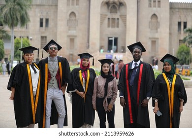 Hyderabad, TG India - April 08 2021: Girls And Boys Celebrating Graduation Day, Convocation Portraits After Covid Pandemic