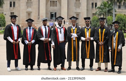 Hyderabad, TG India - April 08 2021: Girls And Boys Celebrating Graduation Day, Convocation Portraits After Covid Pandemic