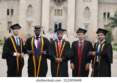 Hyderabad, TG India - April 08 2021: Girls And Boys Celebrating Graduation Day, Convocation Portraits After Covid Pandemic