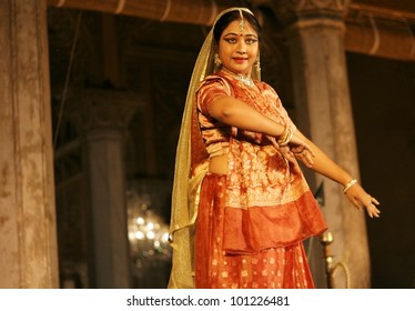 HYDERABAD,AP,INDIA-APRIL 24:Artists Of Padma Vibhushan Pandit Birju Maharaj Group Perorm Kathak Dance During Heritage Week At Chowmohalla Palace OnApril 24,2012 In Hyderabad,Ap,India.