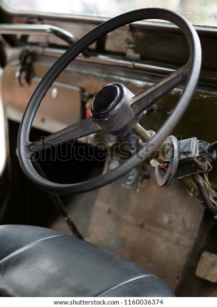 HYDERABAD,INDIA-AUGUST 15:\
Closeup view of antique jeep in show and display outdoors on Indian\
Independence day  on August 15,2018 in Hyderabad,India             \
                  \
