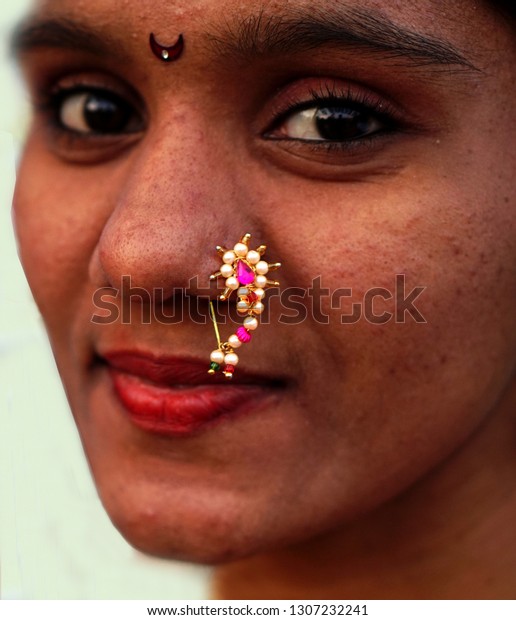 Hyderabadindiafebruary 3closeup View Nose Ring Indian People