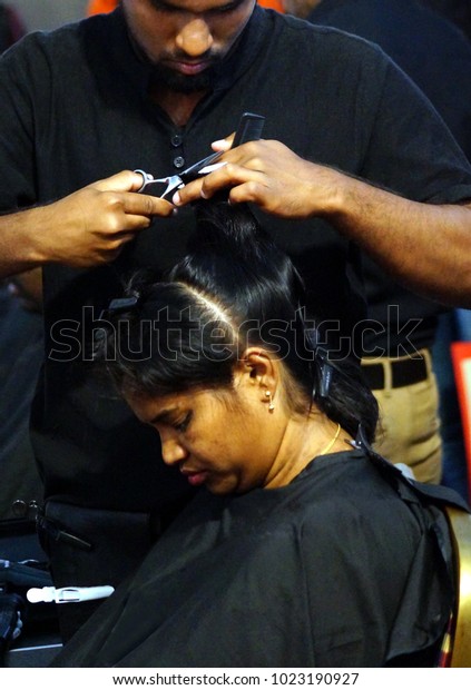 Hyderabadindiafebruary 6hair Stylist Hair Dresser Does Stock Photo