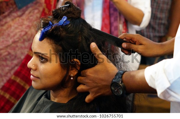 Hyderabadindiafebruary 6hair Stylist Hair Dresser Does Stock Photo