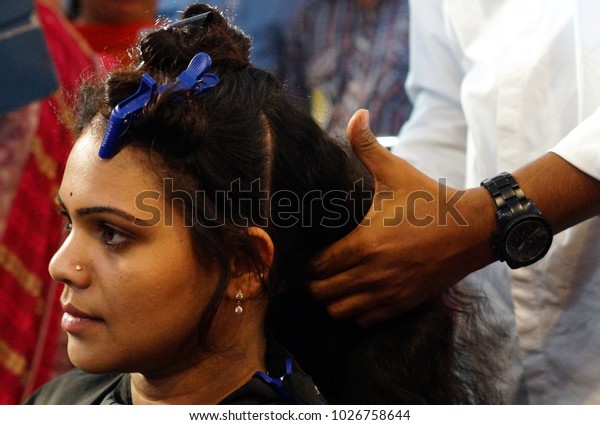 Hyderabadindiafebruary 6hair Stylist Hair Dresser Does Royalty