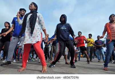 HYDERABAD,INDIA-JULY 23:People Dance On Physical Literacy Day,Sunday Morning,with Traffic Stopped For 3 Hours,on Open Road On July 23,2017 In Hyderabad                               