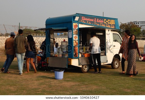 Hyderabadindiamarch 4indian People Buy Street Food Stock