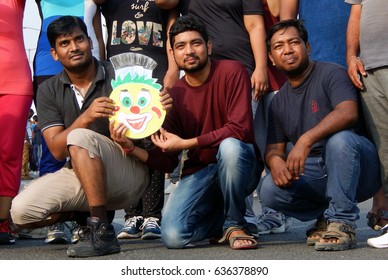 HYDERABAD,INDIA-MAY 7: People Celebrate World Laughter Day On Physical Literacy Days,Sunday Mornings On Open Roads With No Traffic On May 7,2017 In Hyderabad,India                               