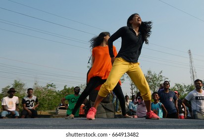 HYDERABAD,INDIA-MAY 7: Trainer Teach Zumba Dance On Physical Literacy Days,Sunday Mornings On Open Roads With No Traffic On May 7,2017 In Hyderabad,India                               