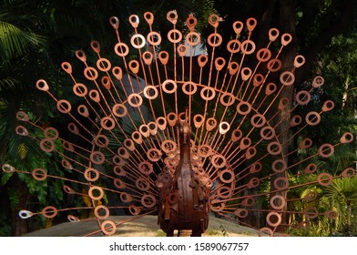 HYDERABAD,INDIA-NOVEMBER 16:  View Of Scrap Metal Art Installation Of Peacock Shape In A Park On November 16,2019 In Hyderabad,India                                   