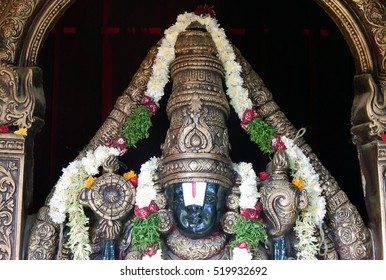  HYDERABAD,INDIA-NOVEMBER 21:Hindu God Balaji idol in karthika deepam ustav event lighting 1 crore lights on November 21,2016 in Hyderabad,India                                   