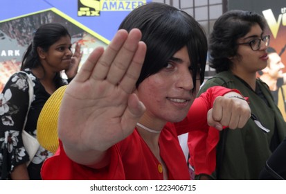 HYDERABAD,INDIA-OCTOBER 13:An Indian Fan Dressed As Character In Comics,movies And Entertainment Field In Hyderabad Comic Con On October 13,2018 In Hyderabad,India 