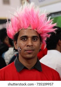 HYDERABAD,INDIA-OCTOBER 14:Closeup Portrait Of An Indian Man With Head Gear As In Comic Story In Hyderabad Comic Con 2017 On October 14,2017 In Hyderabad,India