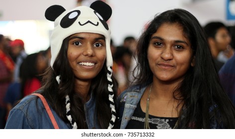 HYDERABAD,INDIA-OCTOBER 14:Closeup Portrait Of An Indian Women With Head Gear As In Comic Story In Hyderabad Comic Con 2017 On October 14,2017 In Hyderabad,India