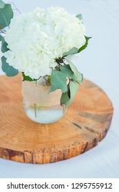 Hydrangea Flower With Eucalyptus Leaves Bouquet, Wedding Bouquet Centerpiece, Table Centerpiece, White Flowers, White And Green Bouquet