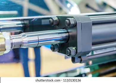 Hydraulic cylinder close-up. The main force control element of the mechanisms.