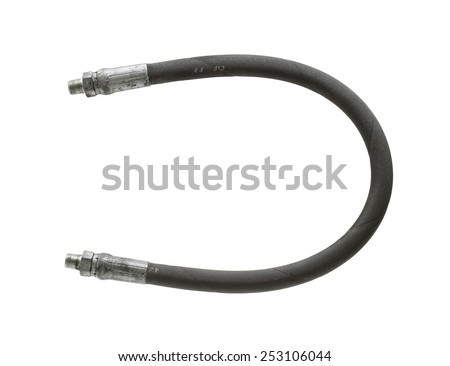 Hydraulic hose with fittings isolated on white background