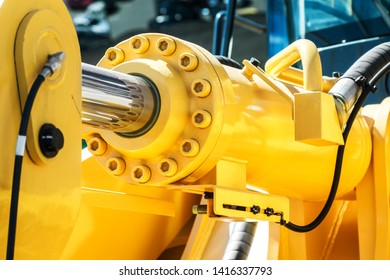 hydraulic system of tractor or excavator. Details and parts of construction and repair equipment