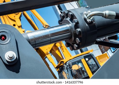 Hydraulic System Of Tractor Or Excavator. Details And Parts Of Construction And Repair Equipment