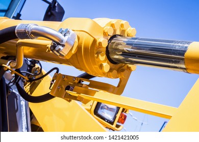 Hydraulic System Of Tractor Or Excavator And Other Construction Machinery. Parts And Details Of Construction And Repair Equipment